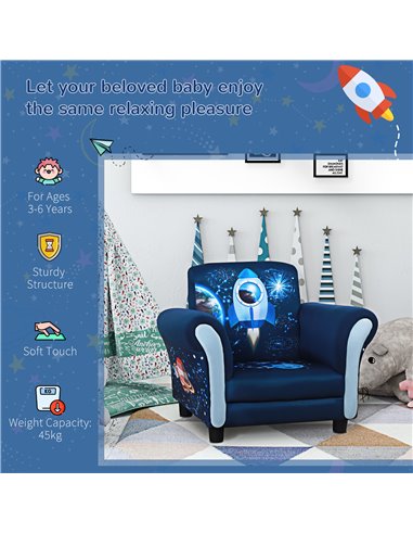 HOMCOM Child Armchair Kids Mini Sofa Chair with Armrest, 59.5 x 43 x 46.5cm, Blue
