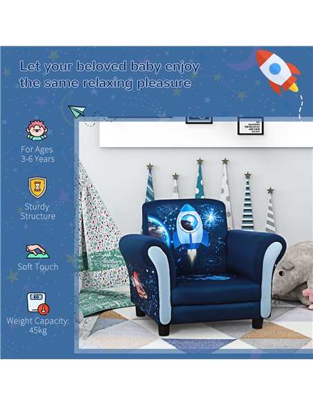 HOMCOM Child Armchair Kids Mini Sofa Chair with Armrest, 59.5 x 43 x 46.5cm, Blue - pic 27821 | FastDaddyshop