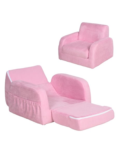 HOMCOM 2 In 1 Kids Armchair Sofa Bed Fold Out Padded Wood Frame Bedroom, Pink - pic 27825 | FastDaddyshop