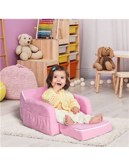 HOMCOM 2 In 1 Kids Armchair Sofa Bed Fold Out Padded Wood Frame Bedroom, Pink - pic 27826 | FastDaddyshop