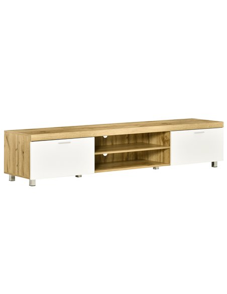 HOMCOM Modern TV Unit for TVs up to 90 Inches with Drawer Shelf, Oak and White - pic 27834 | FastDaddyshop