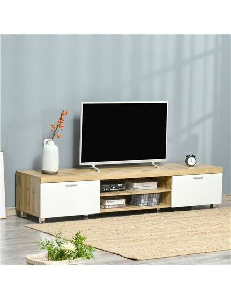 HOMCOM Modern TV Unit for TVs up to 90 Inches with Drawer Shelf, Oak and White - pic 27835 | FastDaddyshop