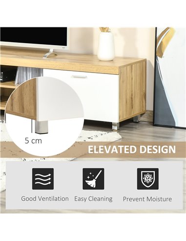 HOMCOM Modern TV Unit, TV Cabinet for TVs up to 90 Inches,  Entertainment Center with Drawer Shelf for Living Room, Bedroom, Oak