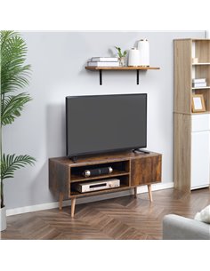 HOMCOM TV Unit Cabinet for TVs up to 55 Inches, TV Stand with Cupboard and Storage Shelves, Cable Holes for Living Room, Brown 2