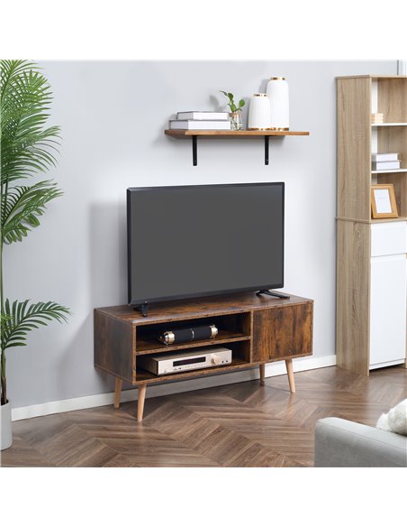 HOMCOM TV Unit Cabinet for TVs up to 55 Inches, TV Stand with Cupboard and Storage Shelves, Cable Holes for Living Room, Brown - pic 27844 | FastDaddyshop
