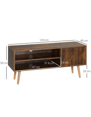 HOMCOM TV Unit Cabinet for TVs up to 55 Inches, TV Stand with Cupboard and Storage Shelves, Cable Holes for Living Room, Brown