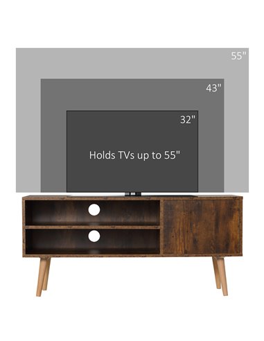 HOMCOM TV Unit Cabinet for TVs up to 55 Inches, TV Stand with Cupboard and Storage Shelves, Cable Holes for Living Room, Brown