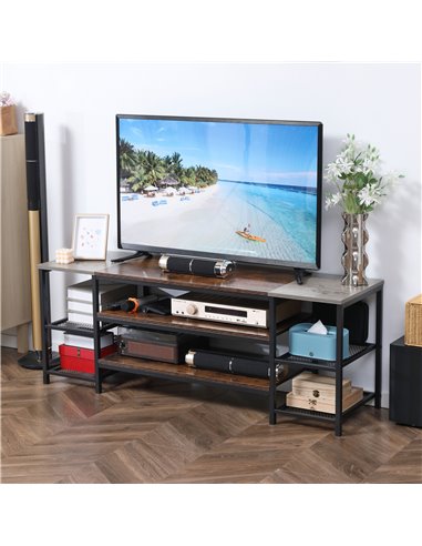 HOMCOM TV Unit Cabinet for TVs up to 65 Inches, Industrial TV Stand with Storage Shelves for Living Room, Brown and Grey