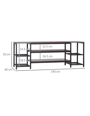 HOMCOM TV Unit Cabinet for TVs up to 65 Inches, Industrial TV Stand with Storage Shelves for Living Room, Brown and Grey