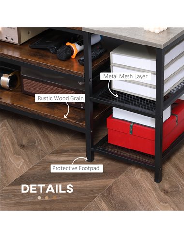 HOMCOM TV Unit Cabinet for TVs up to 65 Inches, Industrial TV Stand with Storage Shelves for Living Room, Brown and Grey