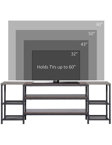 HOMCOM TV Unit Cabinet for TVs up to 65 Inches, Industrial TV Stand with Storage Shelves for Living Room, Brown and Grey