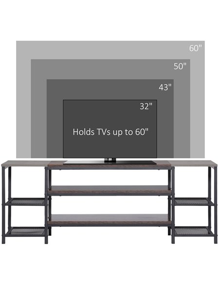 HOMCOM TV Unit Cabinet for TVs up to 65 Inches, Industrial TV Stand with Storage Shelves for Living Room, Brown and Grey - pic 27858 | FastDaddyshop