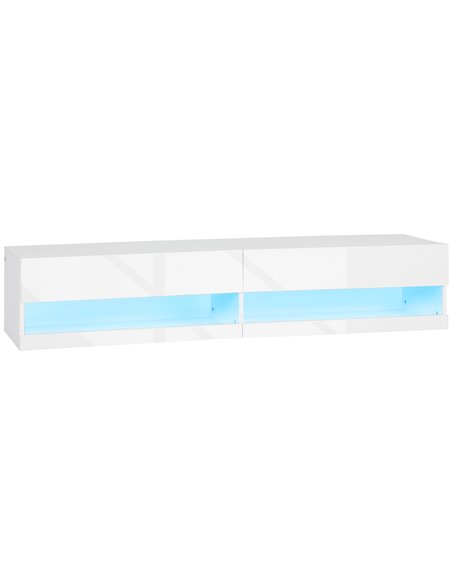 HOMCOM Wall Mounted TV Unit Cabinet for TVs up to 65" with LED Lights, 150 x 40 x 30cm, High Gloss White - pic 27888 | FastDaddyshop