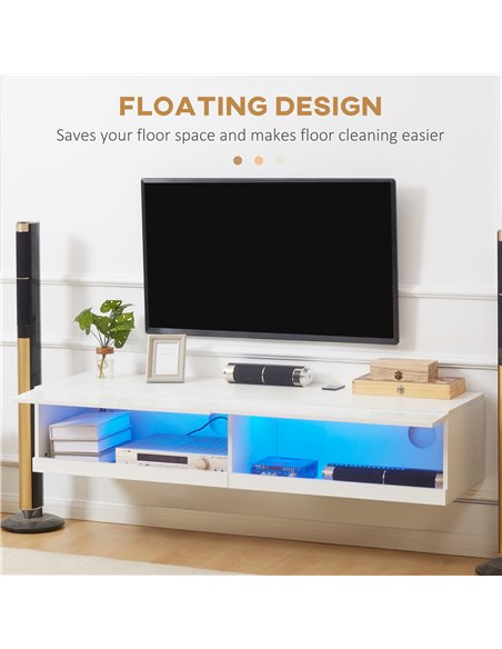 HOMCOM Wall Mounted TV Unit Cabinet for TVs up to 65", High Gloss White 839-651V00WT - pic 27891 | FastDaddyshop