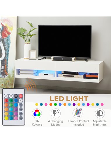 HOMCOM Wall Mounted TV Unit Cabinet for TVs up to 65", High Gloss White 839-651V00WT
