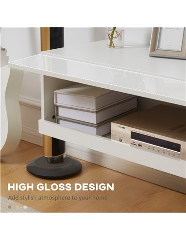 HOMCOM Wall Mounted TV Unit Cabinet for TVs up to 65" with LED Lights, 150 x 40 x 30cm, High Gloss White