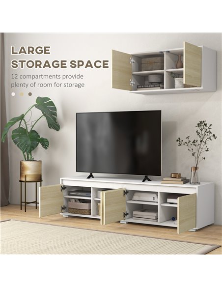 HOMCOM 2 Pieces TV Unit Set with Wall Cabinet, Freestanding Unit for 70-inch TVs, Wall Mounted Storage Cupboard, with Adjustable - pic 27901 | FastDaddyshop