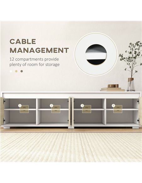 HOMCOM 2 Pieces Freestanding TV Unit Set with Wall Cabinet for 70-inch TVs, White & Natural - pic 27902 | FastDaddyshop