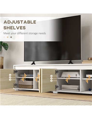 HOMCOM 2 Pieces Freestanding TV Unit Set with Wall Cabinet for 70-inch TVs, White & Natural