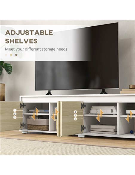 HOMCOM 2 Pieces Freestanding TV Unit Set with Wall Cabinet for 70-inch TVs, White & Natural - pic 27903 | FastDaddyshop