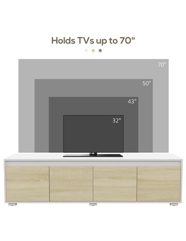 HOMCOM 2 Pieces Freestanding TV Unit Set with Wall Cabinet for 70-inch TVs, White & Natural
