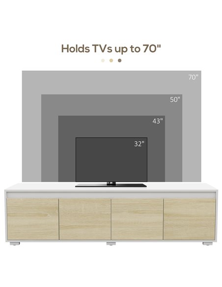 HOMCOM 2 Pieces Freestanding TV Unit Set with Wall Cabinet for 70-inch TVs, White & Natural - pic 27904 | FastDaddyshop