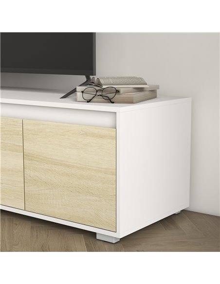HOMCOM 2 Pieces Freestanding TV Unit Set with Wall Cabinet for 70-inch TVs, White & Natural - pic 27905 | FastDaddyshop