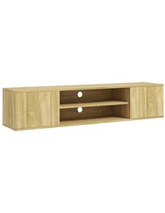 HOMCOM Floating TV Stand Cabinet for TVs up to 60" with Open Shelf, Storage Cupboards and Cable Management, Natural