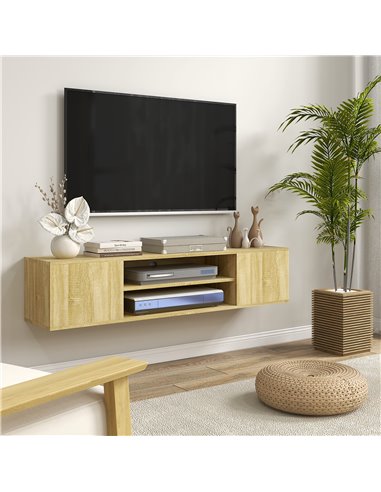 HOMCOM Floating TV Stand Cabinet for TVs up to 60" with Open Shelf, Storage Cupboards and Cable Management, Natural