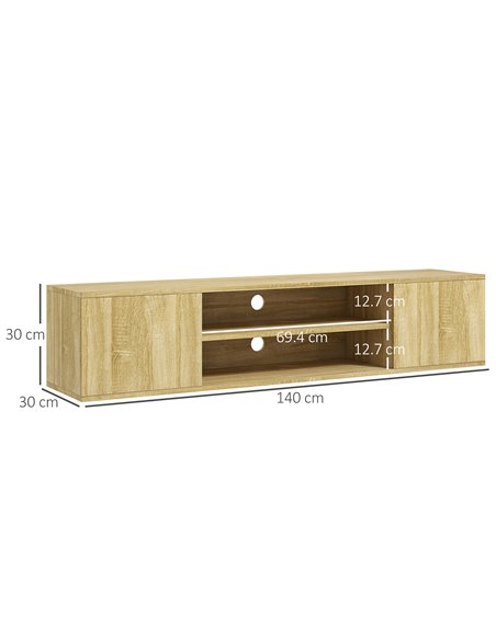HOMCOM Floating TV Stand Cabinet for TVs up to 60" with Open Shelf, Storage Cupboards and Cable Management, Natural - pic 27908 | FastDaddyshop