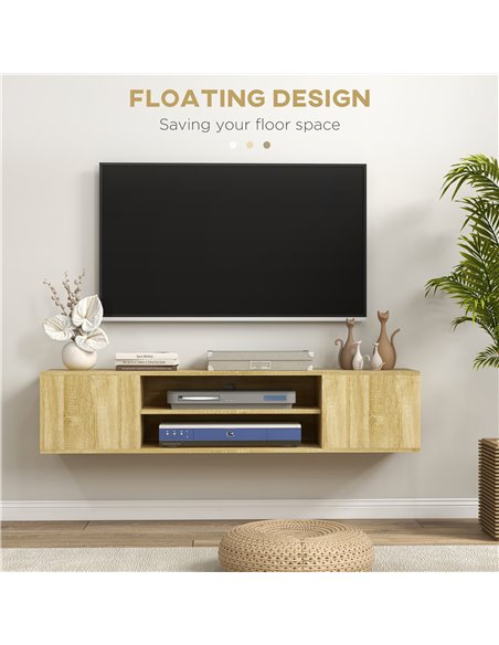 HOMCOM Floating TV Stand Cabinet for TVs up to 60", Natural 839-771V00ND - pic 27909 | FastDaddyshop