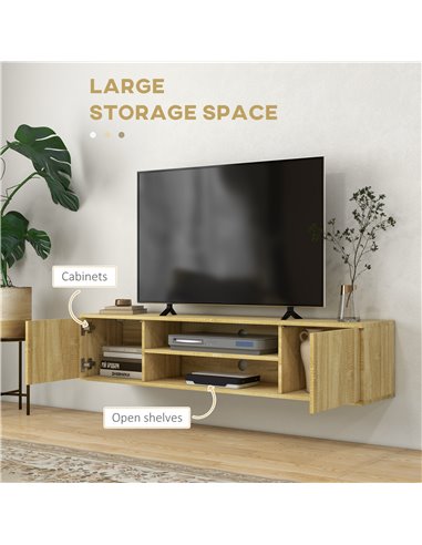 HOMCOM Floating TV Stand Cabinet for TVs up to 60", Natural 839-771V00ND