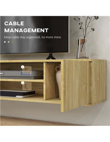 HOMCOM Floating TV Stand Cabinet for TVs up to 60" with Open Shelf, Storage Cupboards and Cable Management, Natural