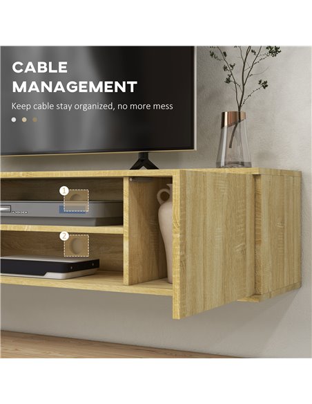 HOMCOM Floating TV Stand Cabinet for TVs up to 60" with Open Shelf, Storage Cupboards and Cable Management, Natural - pic 27911 | FastDaddyshop