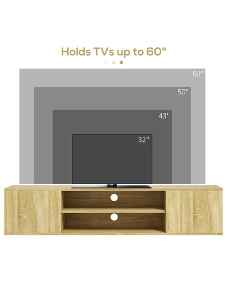HOMCOM Floating TV Stand Cabinet for TVs up to 60" with Open Shelf, Storage Cupboards and Cable Management, Natural - pic 27912 | FastDaddyshop