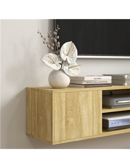 HOMCOM Floating TV Stand Cabinet for TVs up to 60" with Open Shelf, Storage Cupboards and Cable Management, Natural - pic 27913 | FastDaddyshop