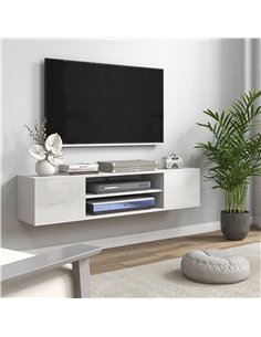 HOMCOM Floating TV Stand Cabinet for TVs up to 60" with Open Shelf, Storage Cupboards, Cable Management, White 2