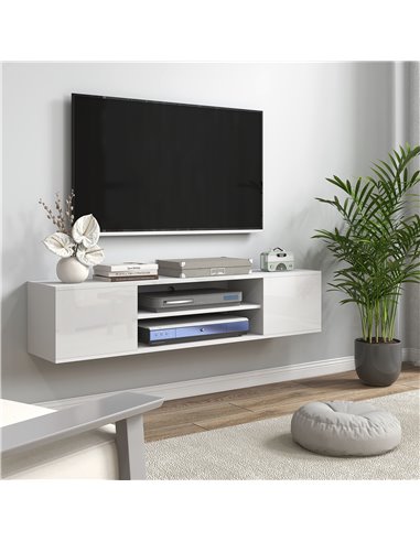 HOMCOM Floating TV Stand Cabinet for TVs up to 60" with Open Shelf, Storage Cupboards, Cable Management, White