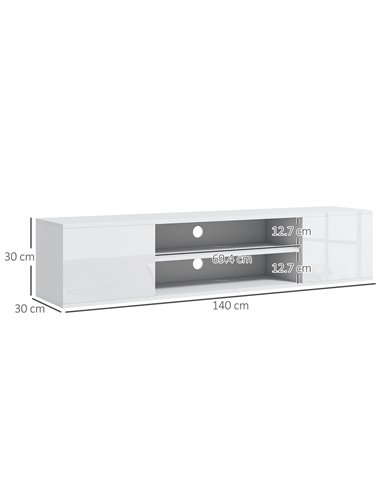 HOMCOM Floating TV Stand Cabinet for TVs up to 60" with Open Shelf, Storage Cupboards, Cable Management, White