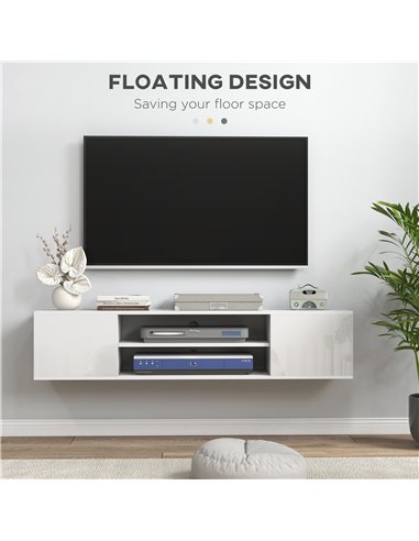 HOMCOM Floating TV Stand Cabinet for TVs up to 60", White 839-771V00WT