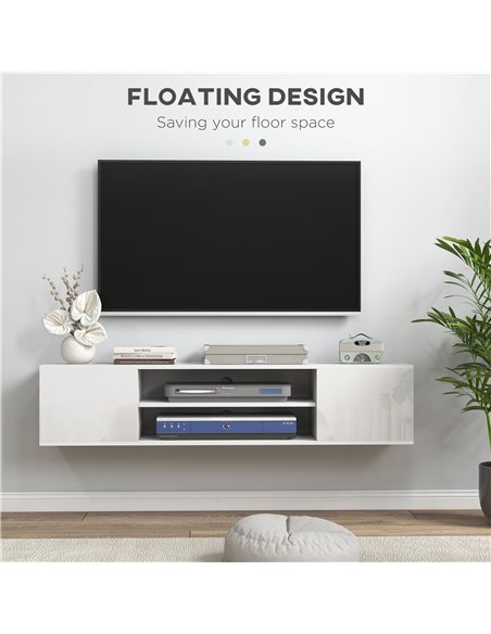 HOMCOM Floating TV Stand Cabinet for TVs up to 60", White 839-771V00WT - pic 27918 | FastDaddyshop