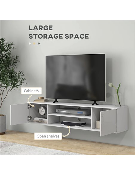 HOMCOM Floating TV Stand Cabinet for TVs up to 60", White 839-771V00WT - pic 27919 | FastDaddyshop
