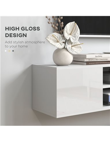 HOMCOM Floating TV Stand Cabinet for TVs up to 60" with Open Shelf, Storage Cupboards, Cable Management, White