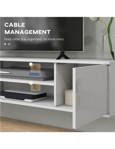 HOMCOM Floating TV Stand Cabinet for TVs up to 60" with Open Shelf, Storage Cupboards, Cable Management, White - pic 27921 | FastDaddyshop