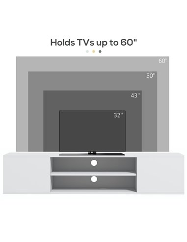 HOMCOM Floating TV Stand Cabinet for TVs up to 60" with Open Shelf, Storage Cupboards, Cable Management, White