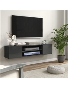 HOMCOM Floating TV Stand Cabinet for TVs up to 60" with Open Shelf, Storage Cupboards and Cable Management, Grey 2