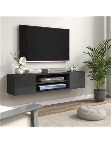 HOMCOM Floating TV Stand Cabinet for TVs up to 60" with Open Shelf, Storage Cupboards and Cable Management, Grey