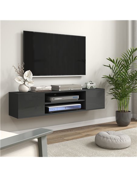 HOMCOM Floating TV Stand Cabinet for TVs up to 60" with Open Shelf, Storage Cupboards and Cable Management, Grey - pic 27925 | FastDaddyshop