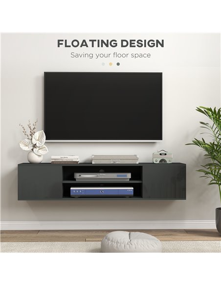 HOMCOM Floating TV Stand Cabinet for TVs up to 60", Grey 839-771V00GY - pic 27927 | FastDaddyshop