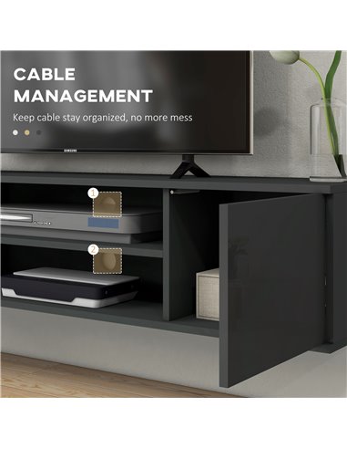 HOMCOM Floating TV Stand Cabinet for TVs up to 60" with Open Shelf, Storage Cupboards and Cable Management, Grey